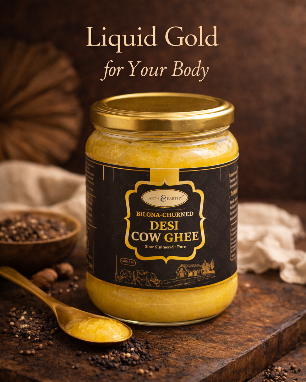 Earth & Earthy™ A2 Bilona Cow Ghee – Traditionally Churned, Pure & Desi