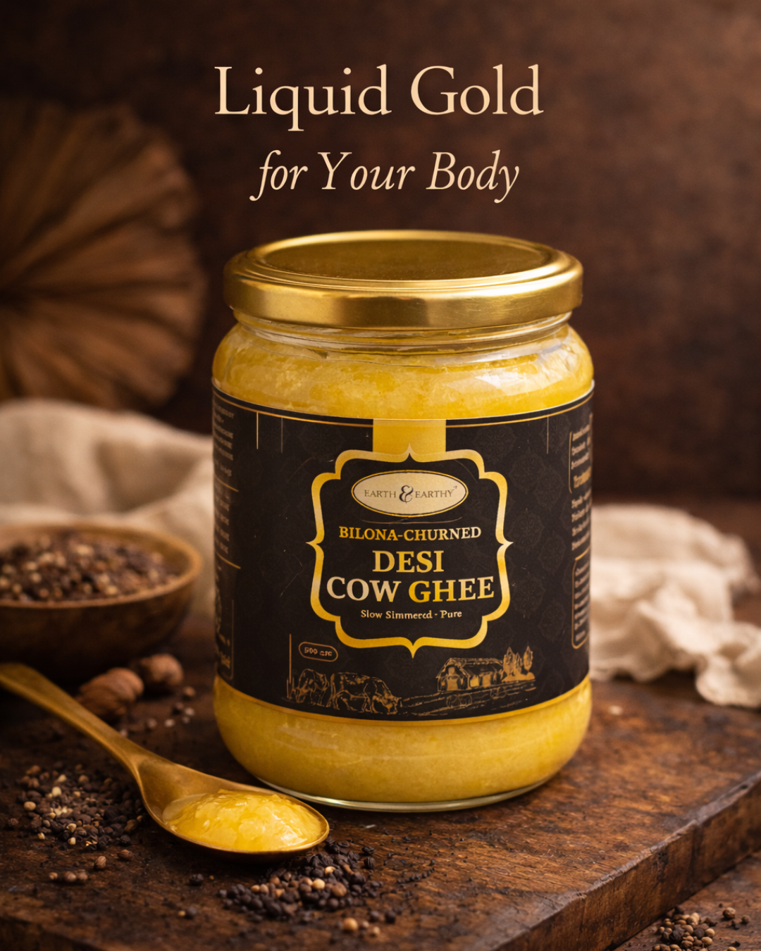 Earth & Earthy™ A2 Bilona Cow Ghee – Traditionally Churned, Pure & Desi